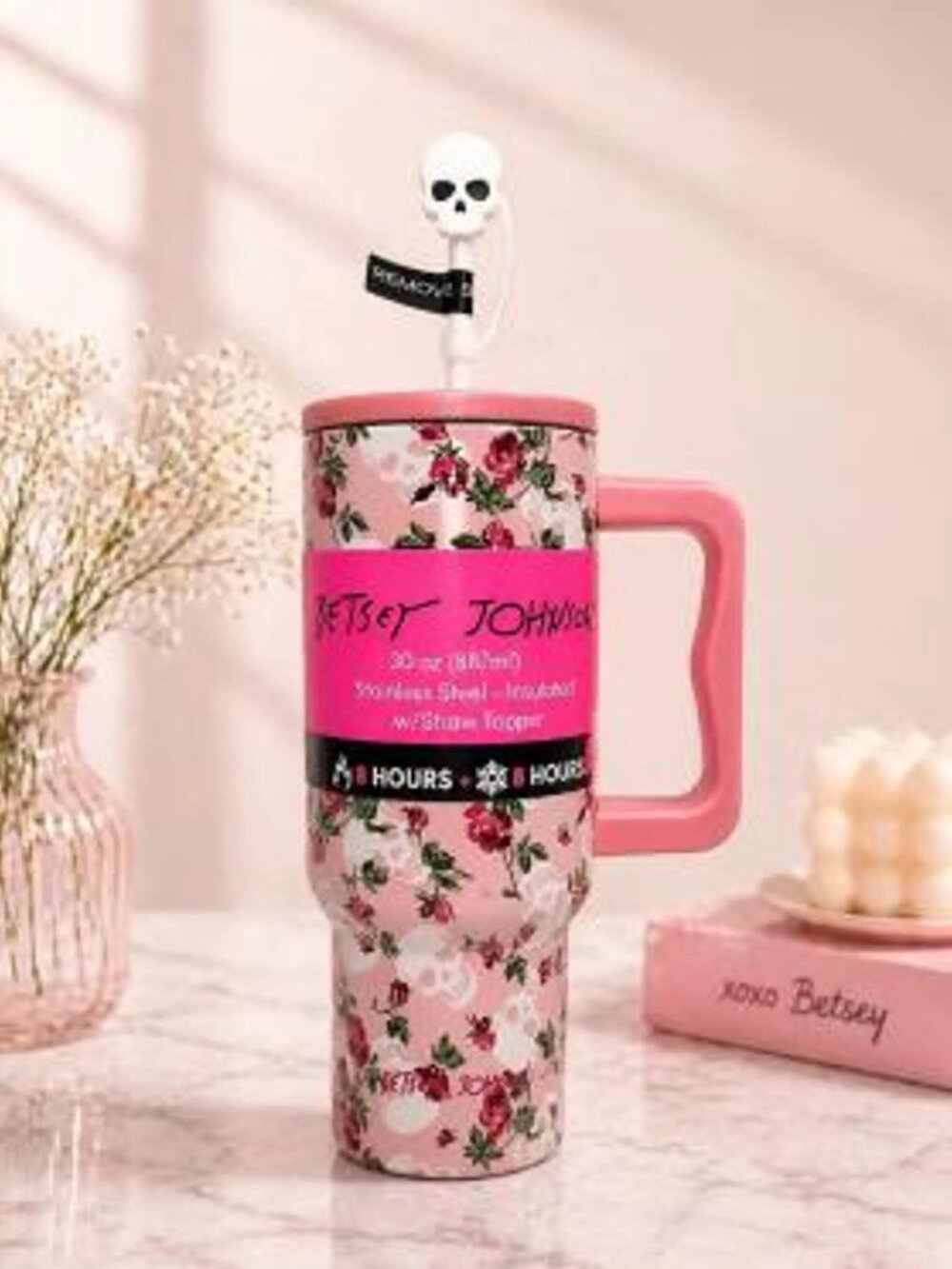 Betsey Johnson 30 oz. Stainless Steel/Insulated Tumbler with Straw Cover